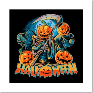 Pumpkin Head Grim Reaper Posters and Art